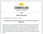  SUMMERLAND CHAMBER JOINS CALL TO PROVINCE FOR END OF MANDATES